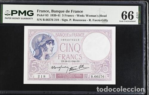 Billetes extranjeros: FRANCIA * BILLETE 5 FRANCS 1939-41 * PMG-66 EPQ (IC-1633)