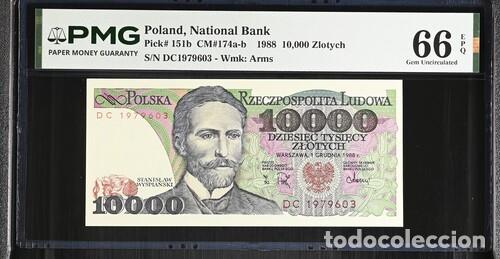 Billetes extranjeros: POLONIA * BILLETE 10000 ZLOTYCH 1988 * PMG-66 EPQ (IC-1634)
