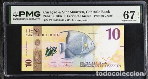 Billetes extranjeros: CURAZAO * BILLETE 10 CARIBISCHE GULDEN 2025 * PMG-67 EPQ (IC-1637)
