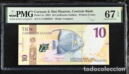 Billetes extranjeros: CURAZAO * BILLETE 10 CARIBISCHE GULDEN 2025 * PMG-67 EPQ (IC-1638)