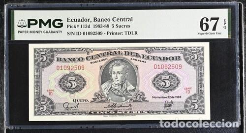 Billetes extranjeros: ECUADOR * BILLETE 5 SUCRES 1983-88 * PMG-67 EPQ (IC-1640)