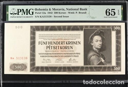 Billetes extranjeros: BOHEMIA & MORAVIA * BILLETE 500 KORUN 1942 * PMG-65 EPQ (IC-1643)