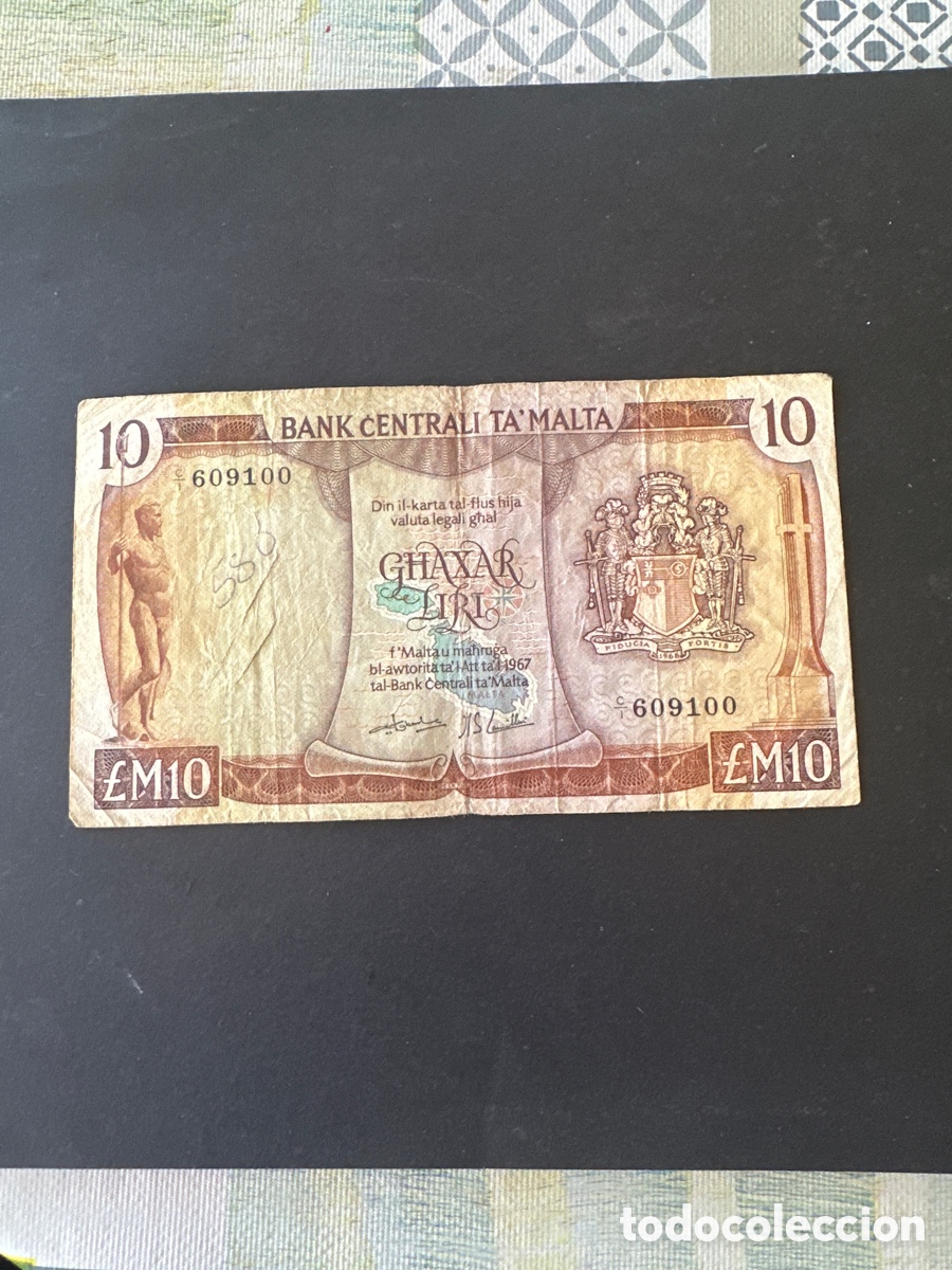 Billetes extranjeros: Billete de Malta de 10 libras a&ntilde;o 1967