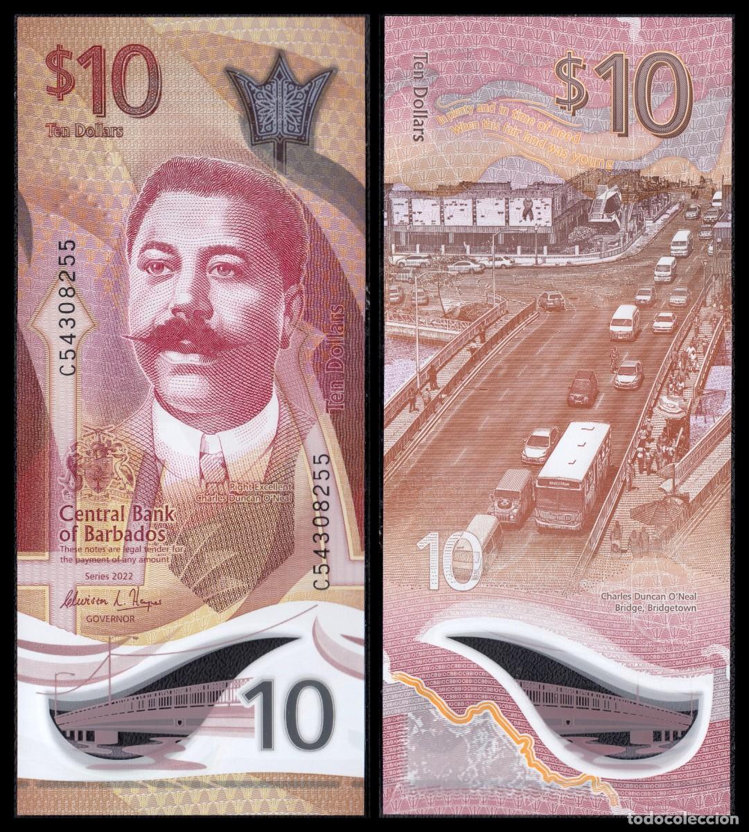 Billetes extranjeros: Barbados 10 Dollars 2022 Pick 82a