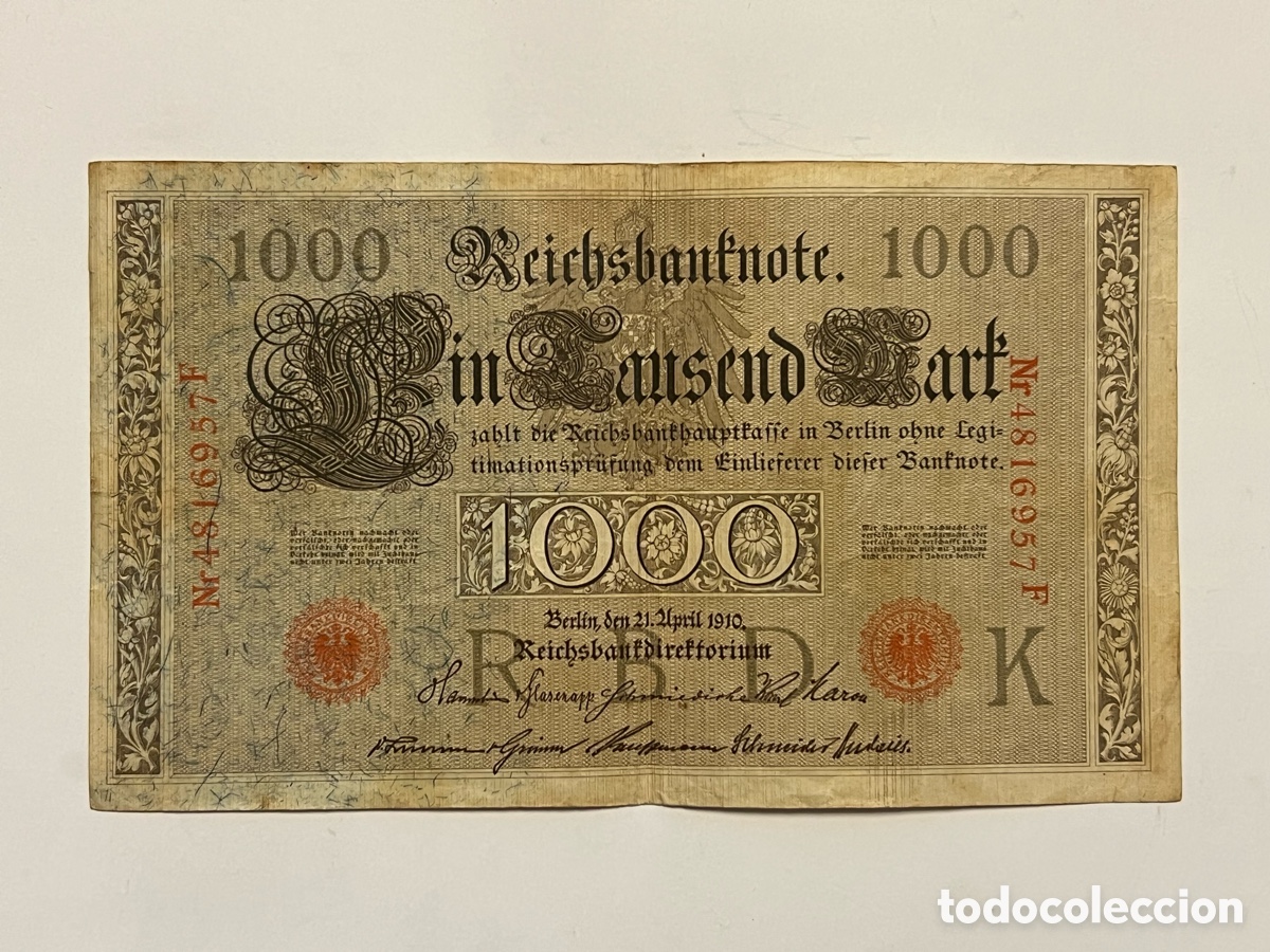 Billets internationaux: Alemania 1000 marcos 1910 Berl&iacute;n Abril de 1910 Reichsbanknote Serie Nr