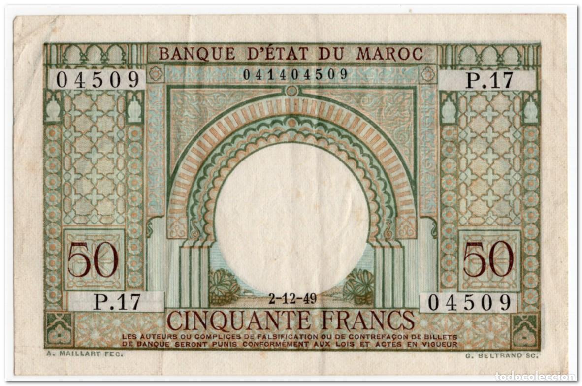Billetes extranjeros: MOROCCO,50 FRANCS,1949,P.44,VF