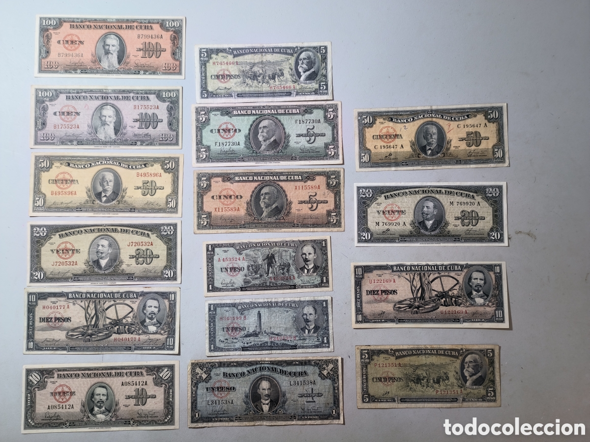 Billetes extranjeros: Cuba,cono monetario pre revoluci&oacute;n+serie 1960,forma del che
