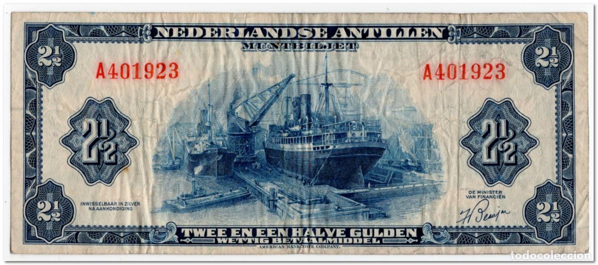 Billetes extranjeros: NETHERLANDS ANTILLES,2 1/2 GULDEN,1955,P.A1,F-VF