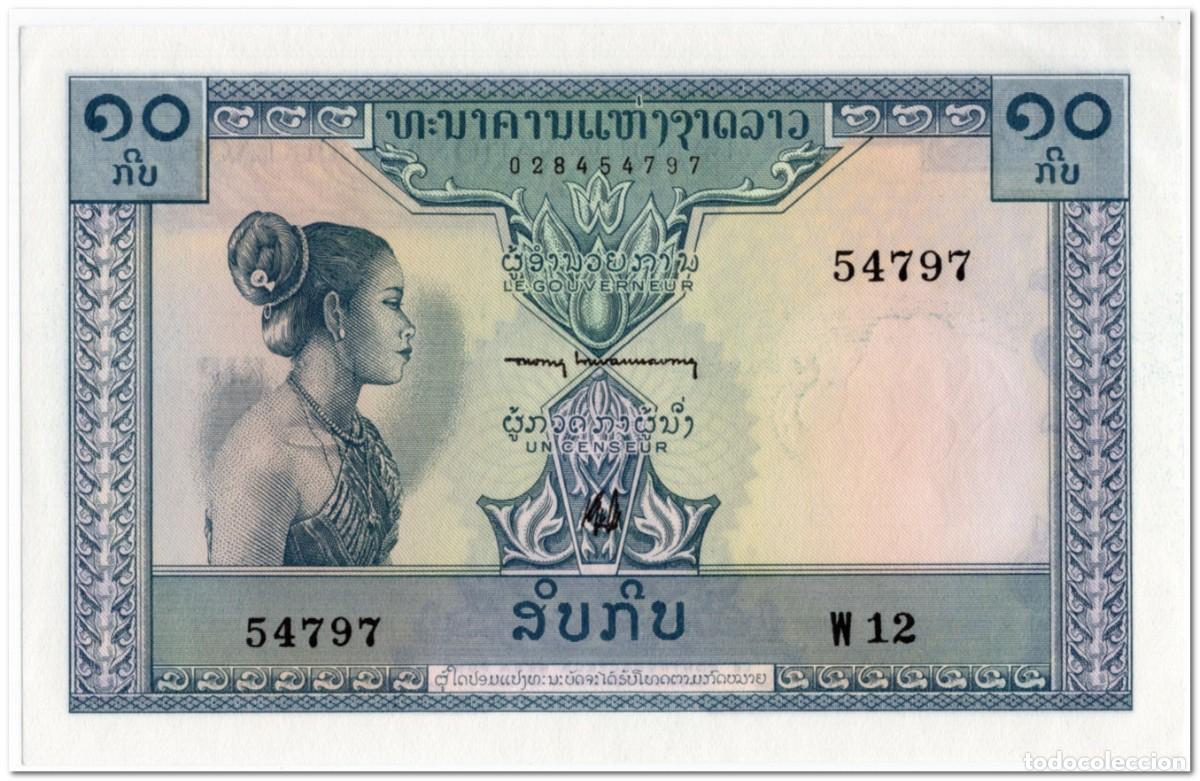 Billetes extranjeros: LAOS,10 KIP,1962,P.10b,AU-UNC