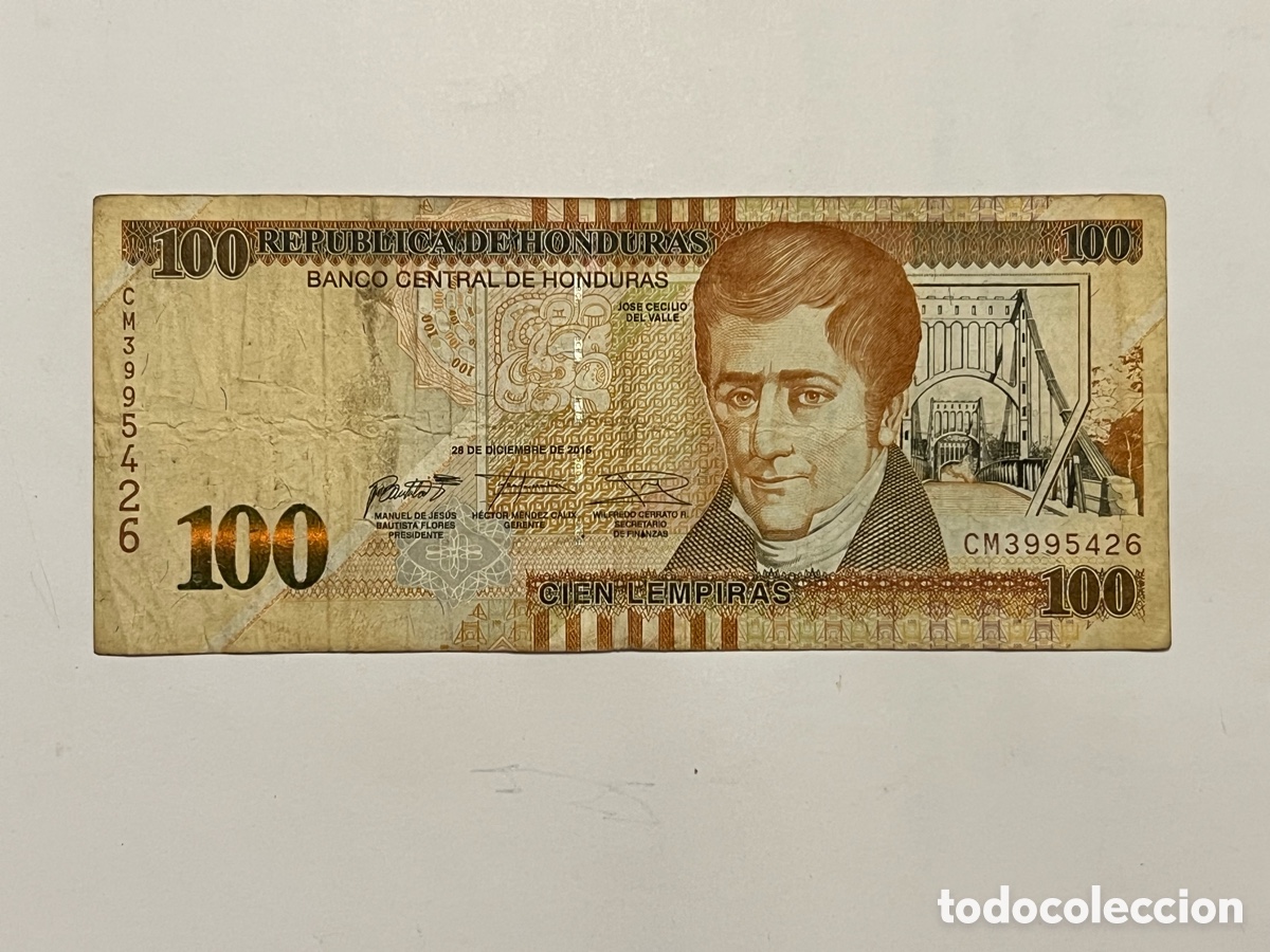 Billetes extranjeros: REP&Uacute;BLICA DE HONDURAS Billete 100 Lempiras (a.2016) Jos&eacute; Cecilio del Valle. CM3995426