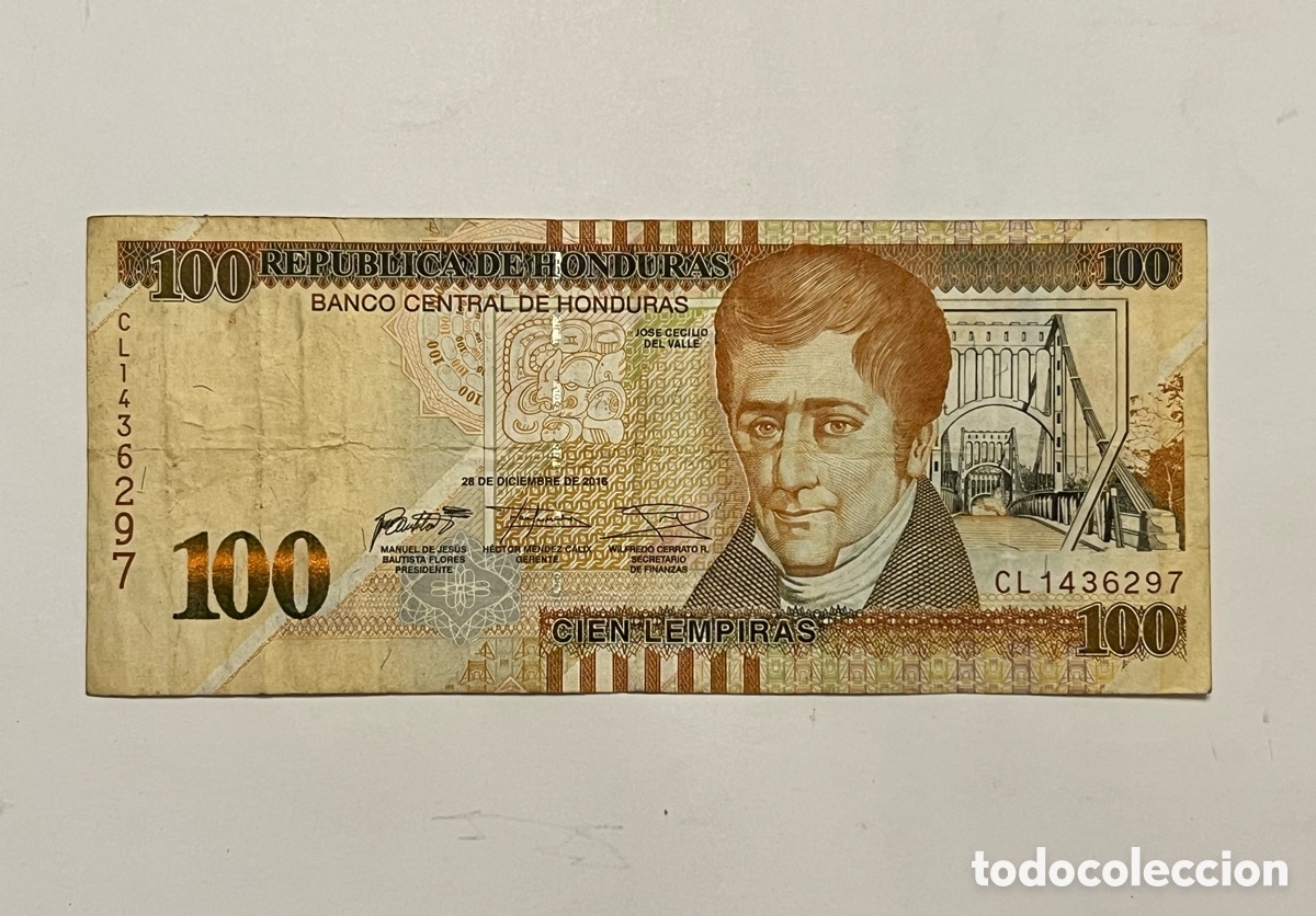 Internationale Banknoten: REP&Uacute;BLICA DE HONDURAS Billete 100 Lempiras (a.2016) Jos&eacute; Cecilio del Valle. CL1436297