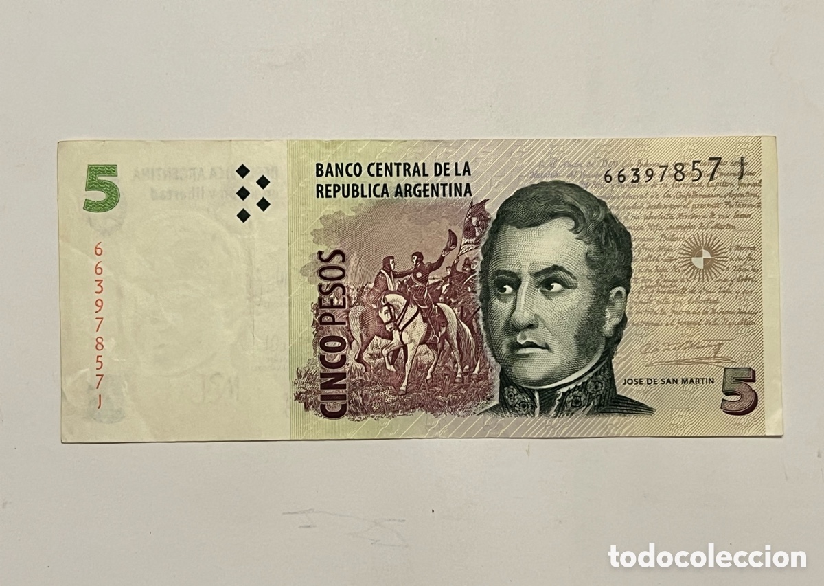 Billetes extranjeros: ARGENTINA BILLETE DE 5 PESOS GENERAL JOSE DE SAN MARTIN - SERIE J