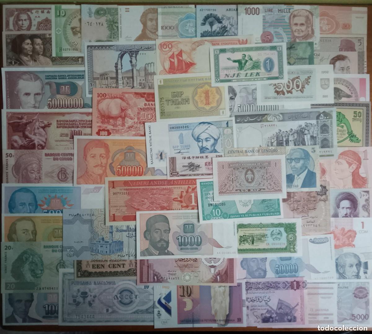 Billetes extranjeros: Lote de 50 billetes mundiales. Todos nuevos y diferentes. SC-/SC/UNC