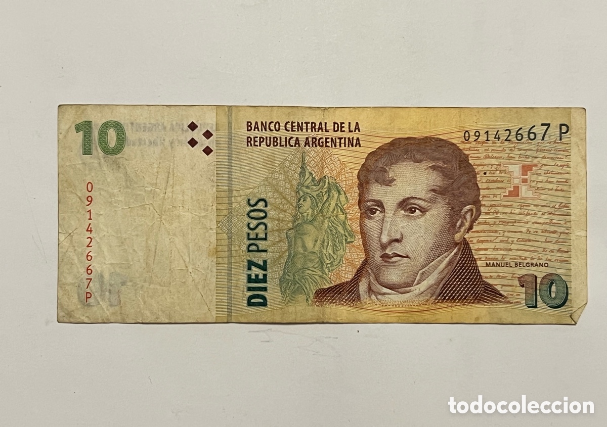 Billets internationaux: ARGENTINA (2016) BILLETE 10 PESOS - MANUEL BELGRANO. Reverso: Monumento a la Bandera. Rosario
