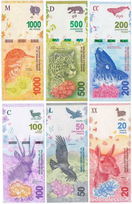 Billetes extranjeros: Argentina - set completo 20, 50, 100, 200, 500, 1000 pesos 2017-2019 FAUNA