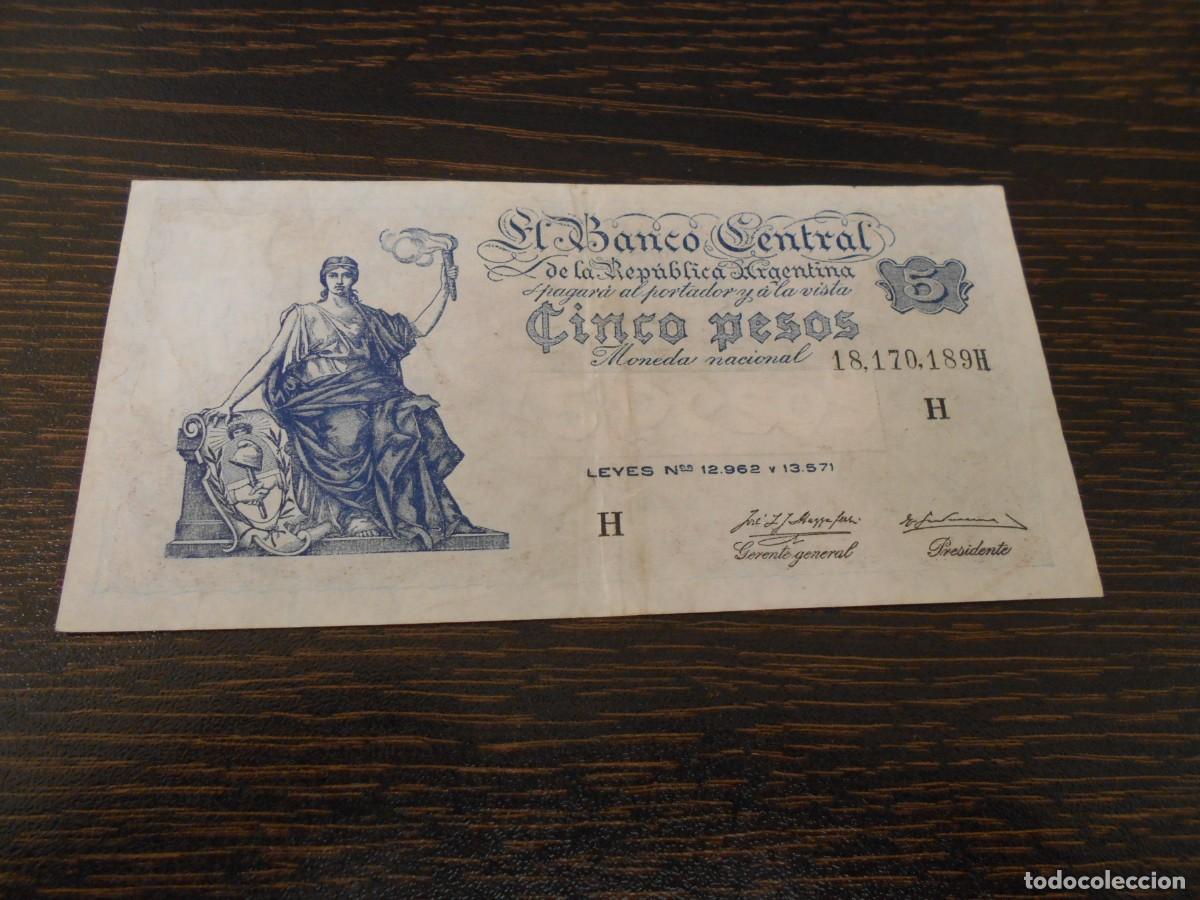 Billetes extranjeros: ARGENTINA-BILLETE PICK 264d-5 PESOS-LEYES 12.962 Y 13.571-SERIE H-BC