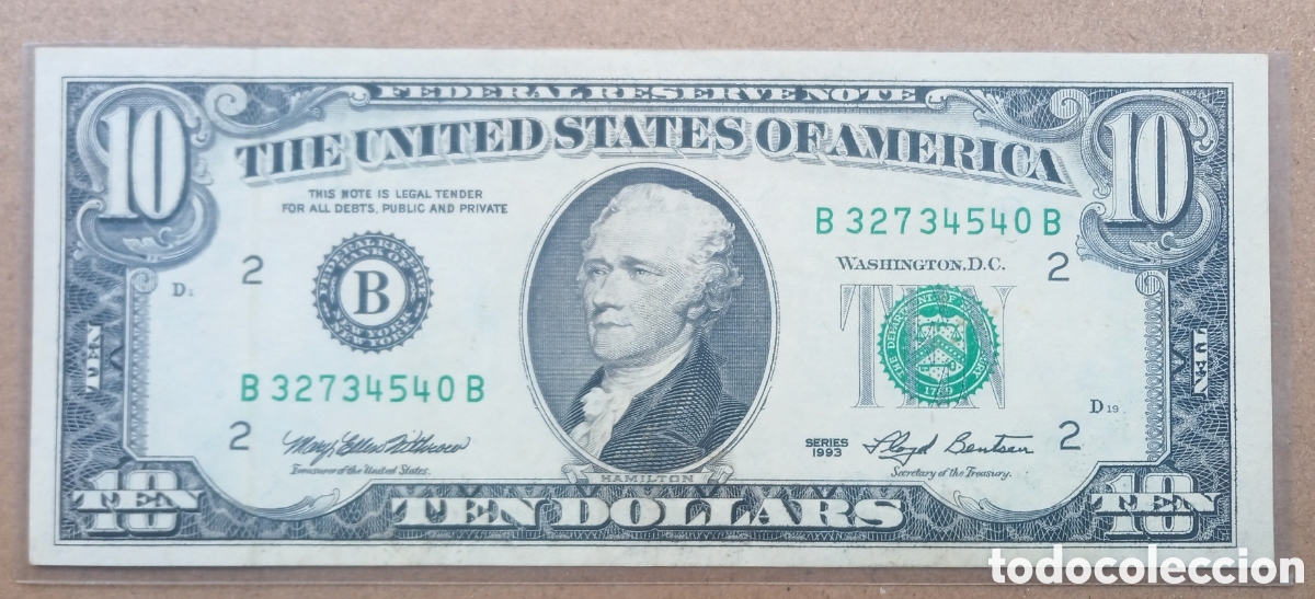 Billetes extranjeros: Estados Unidos - 10 d&oacute;lares 1993 B 32734540 B( Boston ) Mbc