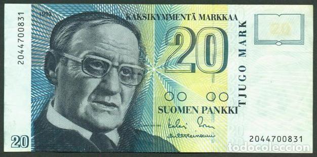Billetes extranjeros: FINLANDIA. 20 markkaa 1993. Pick 122. Variante de firmas.
