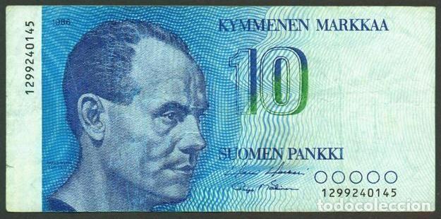 Billetes extranjeros: FINLANDIA. 10 markkaa 1986. Pick 113. Variante de firmas.