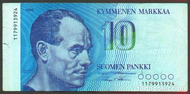 Billetes extranjeros: FINLANDIA. 10 markkaa 1986. Pick 113. Variante de firmas.