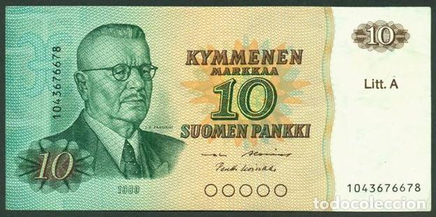 Billetes extranjeros: FINLANDIA. 10 markkaa 1980. Litt. A. Pick 112. Variante de firmas.