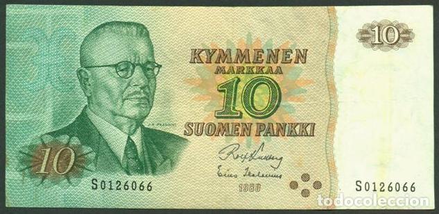 Billetes extranjeros: FINLANDIA. 10 markkaa 1980. Sin Litt.. Pick 111. Variante de firmas.