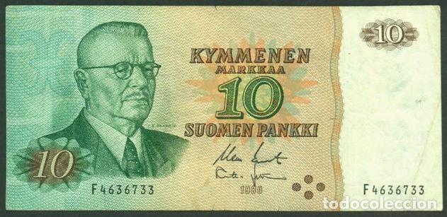 Billetes extranjeros: FINLANDIA. 10 markkaa 1980. Sin Litt.. Pick 111. Variante de firmas.