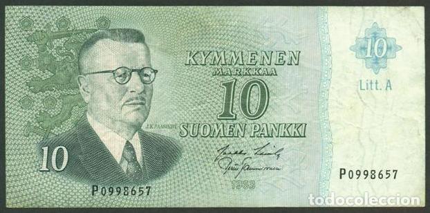 Billetes extranjeros: FINLANDIA. 10 markkaa 1963. Litt. A. Pick 104. Variante de firmas.