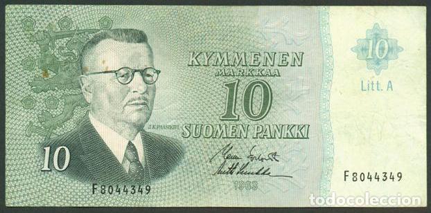 Billetes extranjeros: FINLANDIA. 10 markkaa 1963. Litt. A. Pick 104. Variante de firmas.