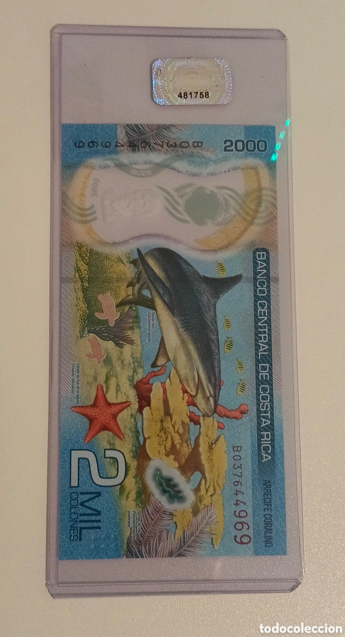 Billetes extranjeros: Billete costa rica original % sin circular con funda dura 6 sello