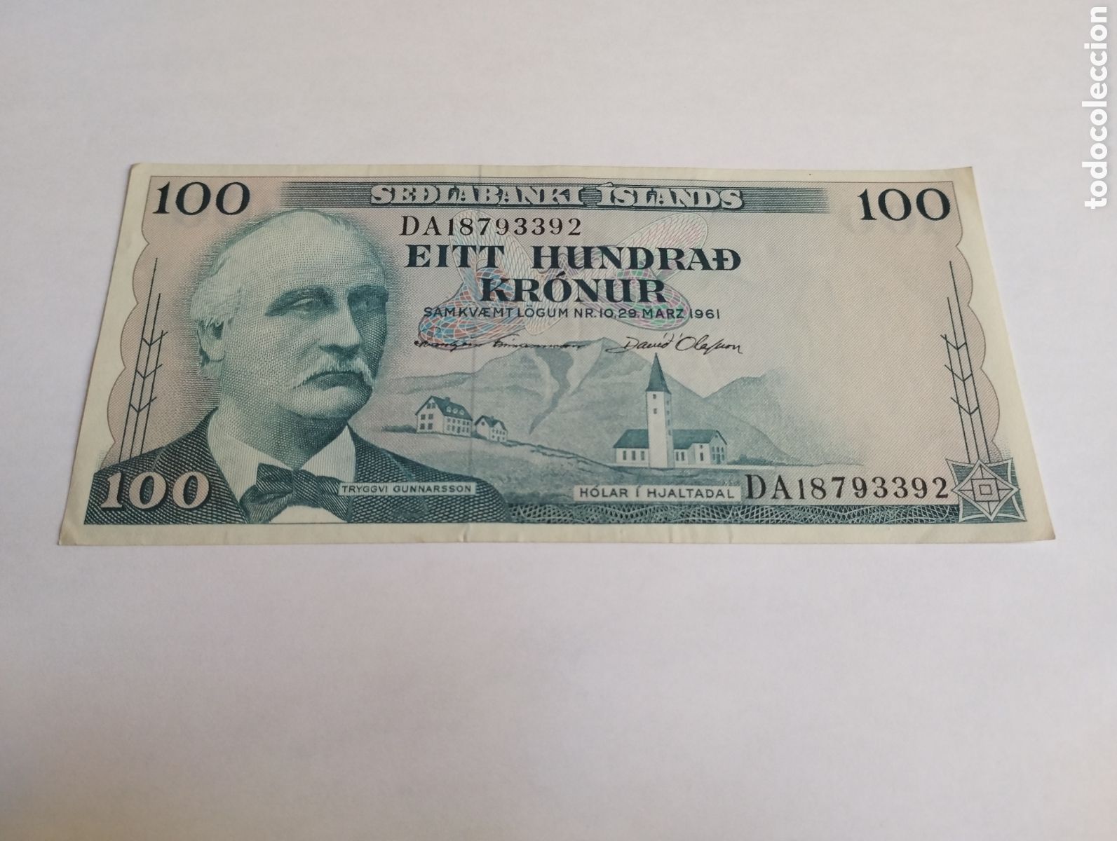 Internationale Banknoten: Billete de 100 coronas de Islandia a&ntilde;o 1961