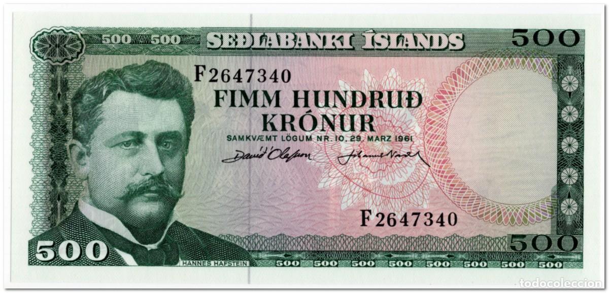 Billetes extranjeros: ICELAND,500 KRONUR,1961,P.45,UNC
