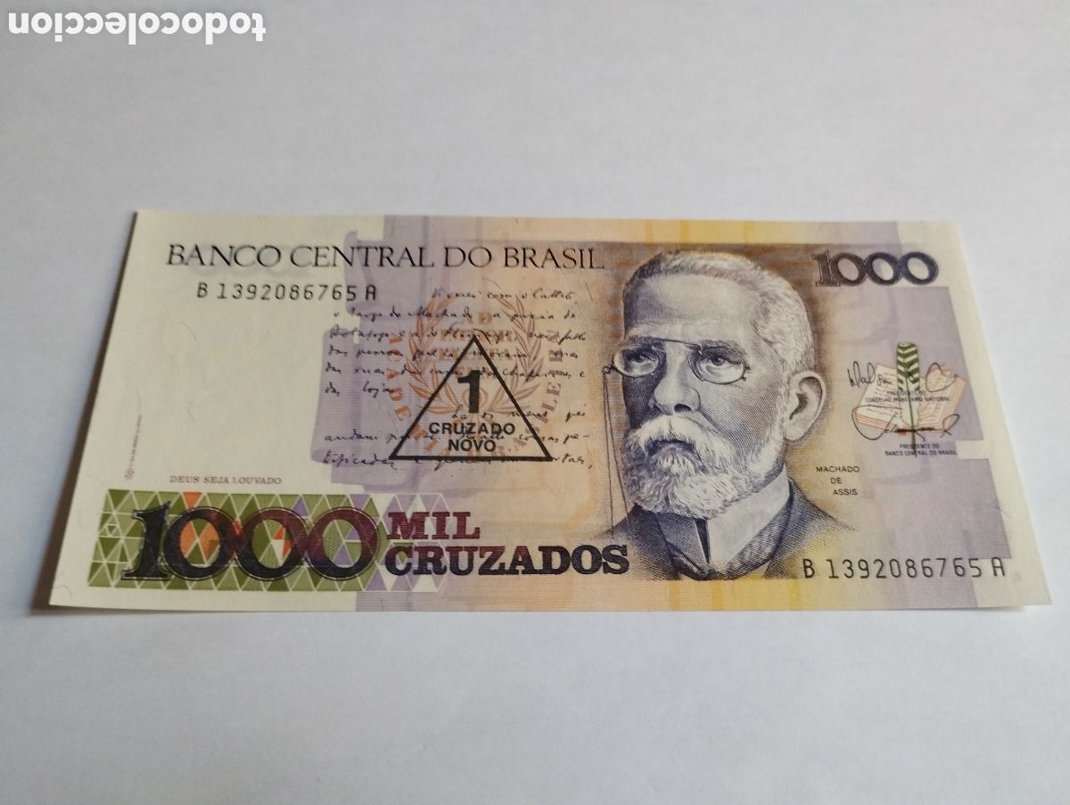 International Banknotes: Brasil 1000 cruzados 1 cruzado nuevo plancha