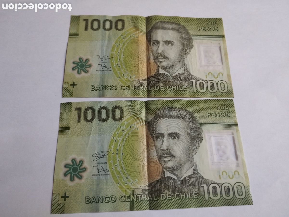 Banconote internazionali: Lote de 2 billetes de 1000 pesos de Chile