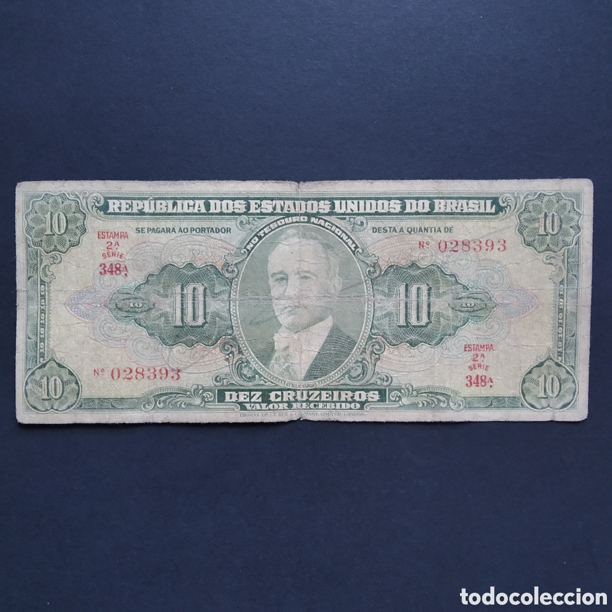 Billets internationaux: BILLETE - BRASIL 10 CRUZEIROS 1950 (P-143a) (FIRMA DESGASTADA, FIRMADO A MANO) DIFICIL!
