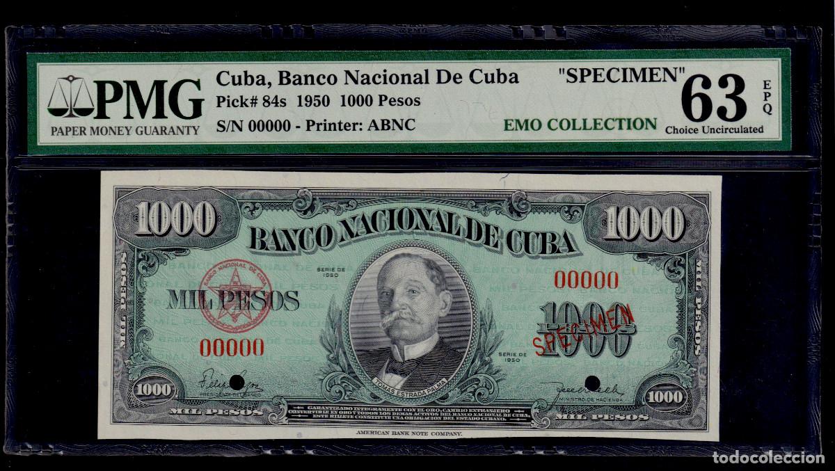 Billetes extranjeros: CUBA 1000 PESOS 1950 UNC/SC Pick.84as Serie 00000 SPECIMEN CERTIFICADO PMG GRADO 63