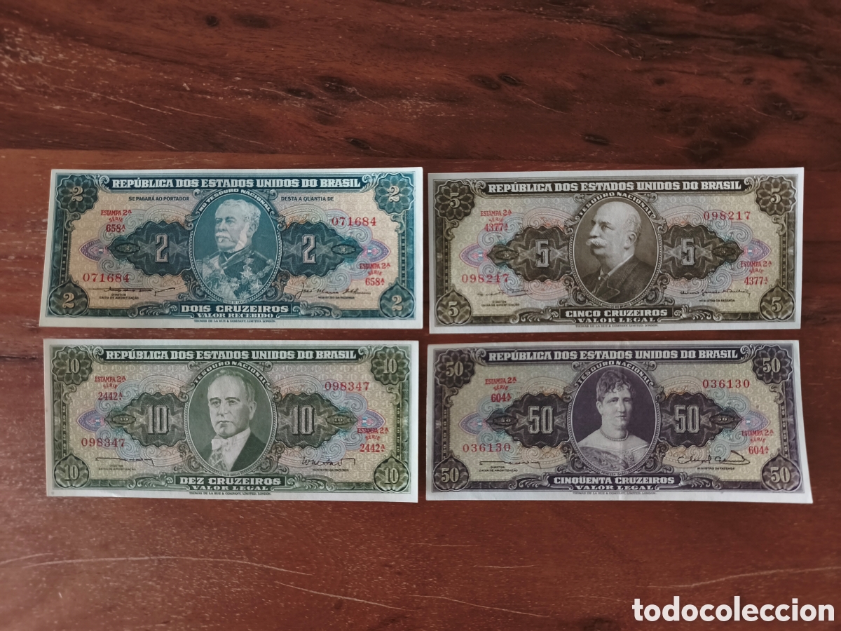 Notas Internacionais: Lote 4 billetes Brasil a&ntilde;os 50 y 60