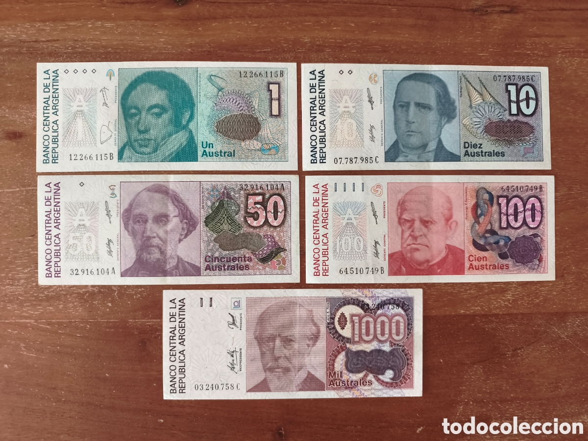 Banconote internazionali: Lote 5 billetes australes Argentina
