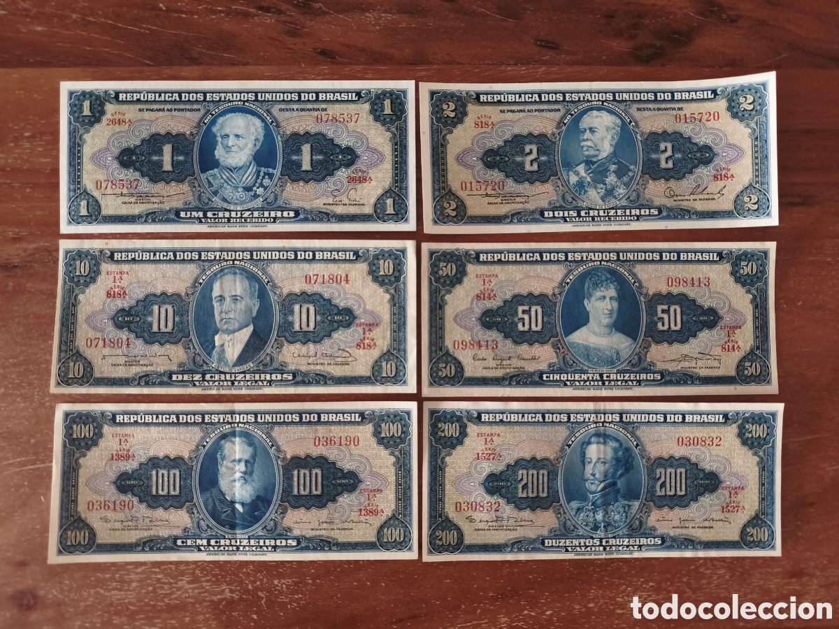 Billetes extranjeros: Lote 6 billetes Brasil a&ntilde;os 60