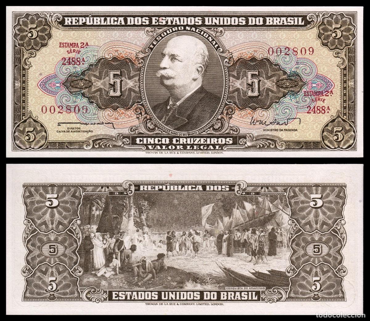 Billetes extranjeros: Brasil 5 Cruzeiros 1962-1964 Pick 176a