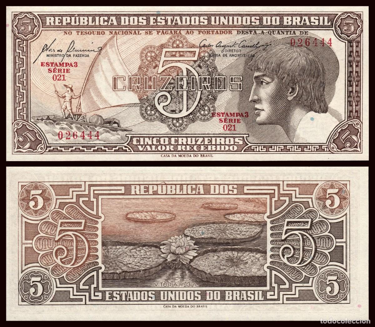 Billetes extranjeros: Brasil 5 Cruzeiros 1961-1962 Pick 166a