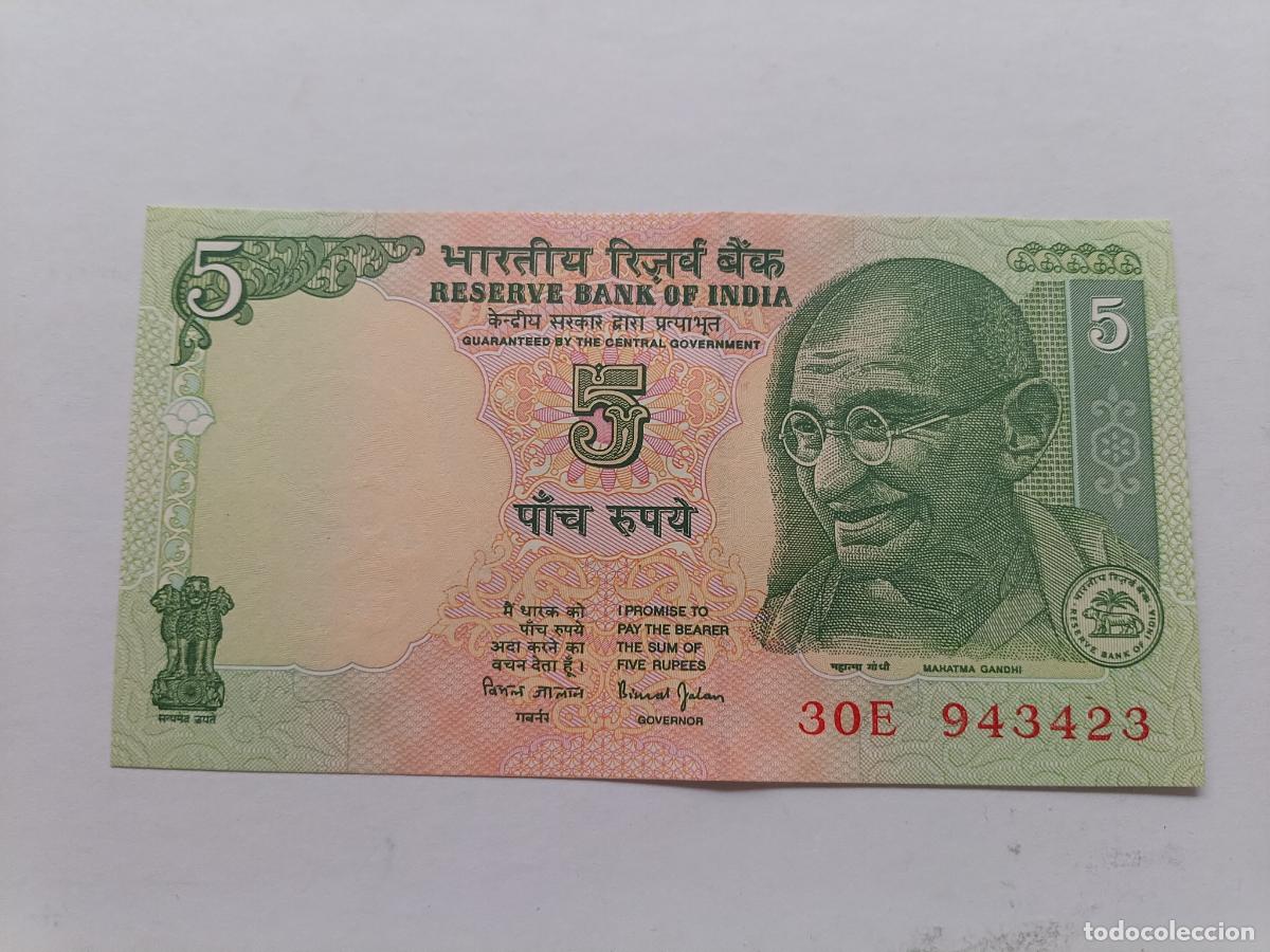 Billetes extranjeros: India 5 Rupees Gandhi 2002, SC-UNC