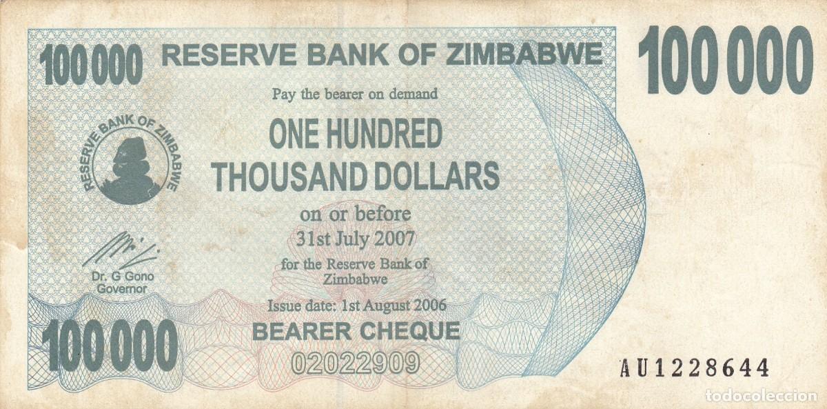Billetes extranjeros: ZIMBABWE - 100000 DOLARES DE 2006