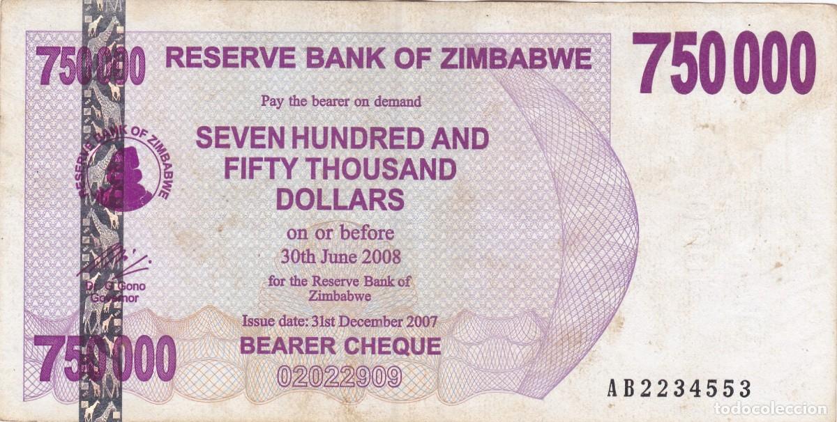 Billetes extranjeros: ZIMBABWE - 750000 DOLARES DE 2007