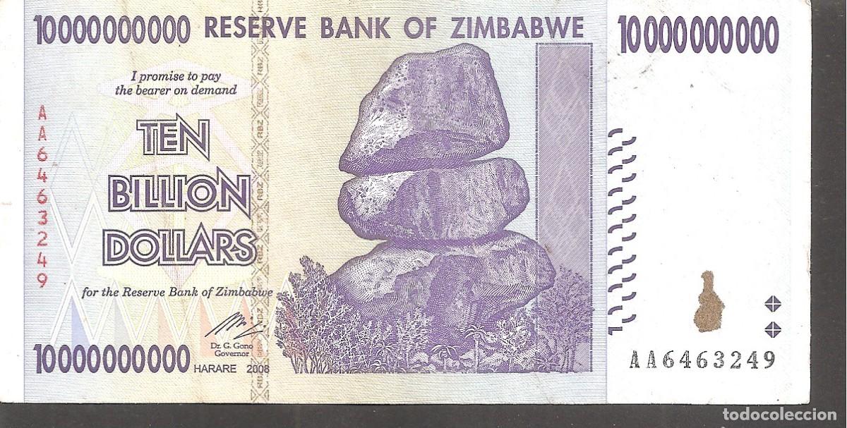 Billetes extranjeros: ZIMBABWE 10000000000 (10 BILLONES) DOLLARS 2008