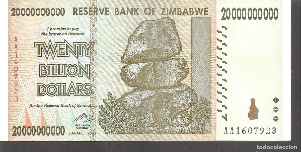 Billetes extranjeros: ZIMBABWE 20000000000 DOLLARS 2008 20 BILLONES