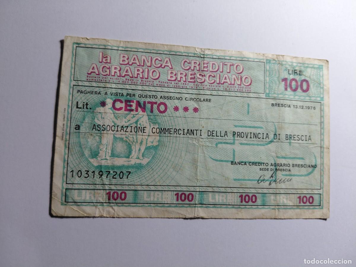 Billetes extranjeros: ITALIA / BILLETE BONO - 100 LIRAS 1976 BANCA CREDITO AGRARIO BRESCIANO