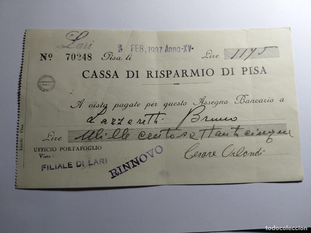 Billetes extranjeros: ITALIA / BILLETE TALON - 1175 LIRAS 1937 CASSA DI RISPARMIO DI PISA
