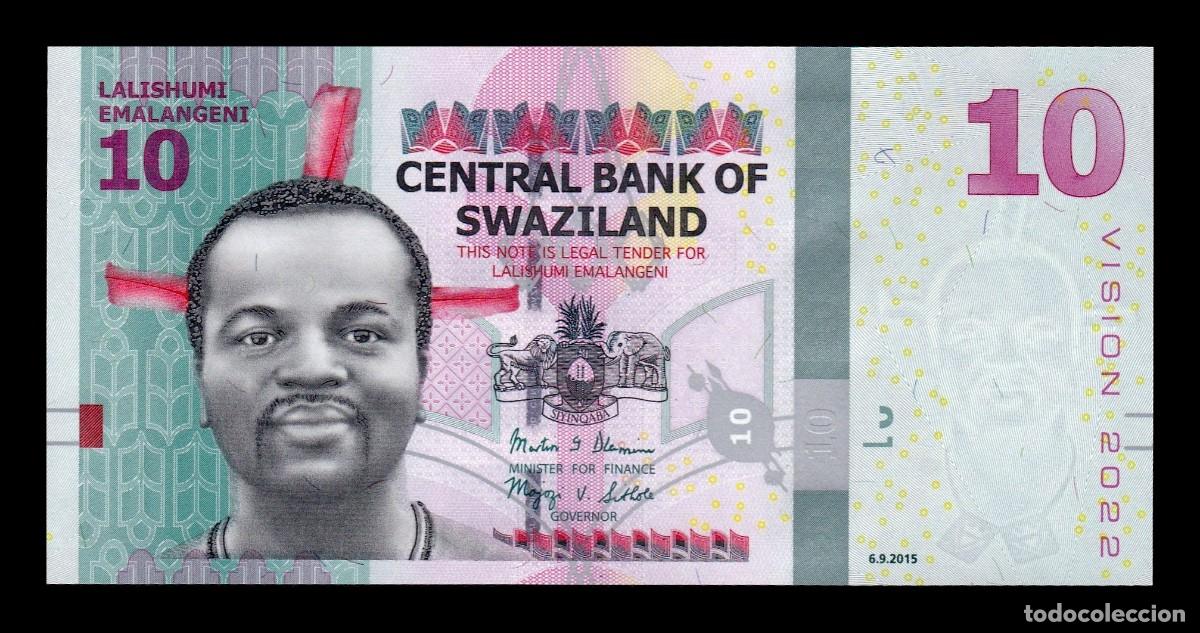 Banconote internazionali: Suazilandia 10 Emalangeni Mswati III 2015 Pick 41 Sc Unc