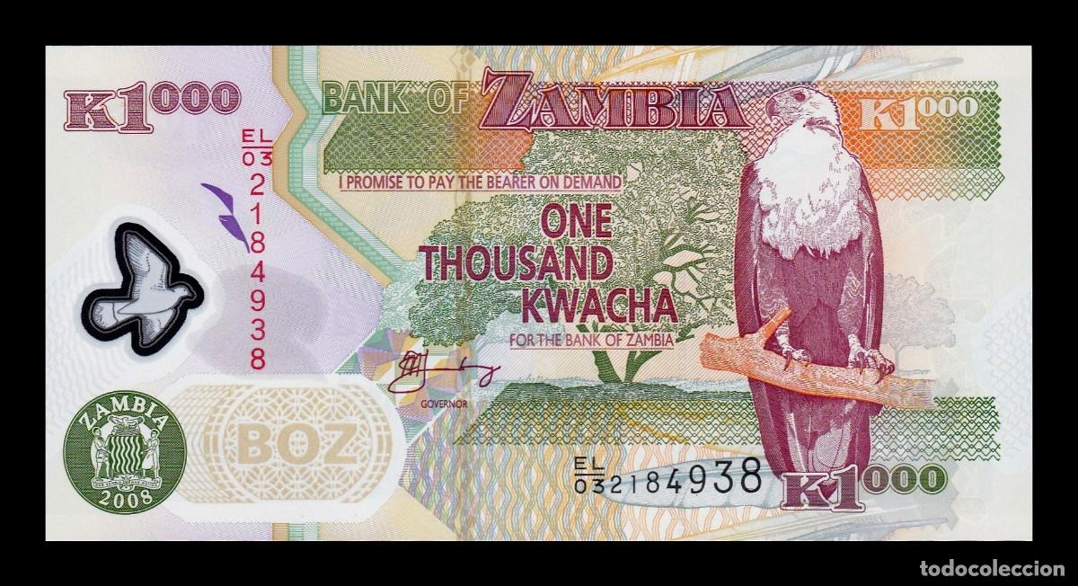 Billetes extranjeros: Zambia 1000 Kwacha 2008 Pick 44f Pol&iacute;mero Sc Unc